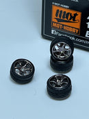 BNDS Custom Wheel Parts Wheel and Tyre Set Black Chrome 1:64 MOT Hobby BC26404SBC