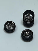 BNDS Custom Wheel Parts Wheel and Tyre Set Black Chrome 1:64 MOT Hobby BC26404SBC