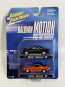 1967 Chevy Camaro SS and 1969 Chevy Camaro SS Black Orange 1:64 Johnny Lightning JLPK013B