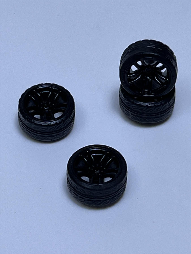 BNDS Custom Wheel Parts Wheel and Tyre Set Flat Gloss Black 1:64 MOT Hobby BC26405BK
