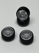 BNDS Custom Wheel Parts Wheel and Tyre Set Silver 1:64 MOT Hobby BC26406SR
