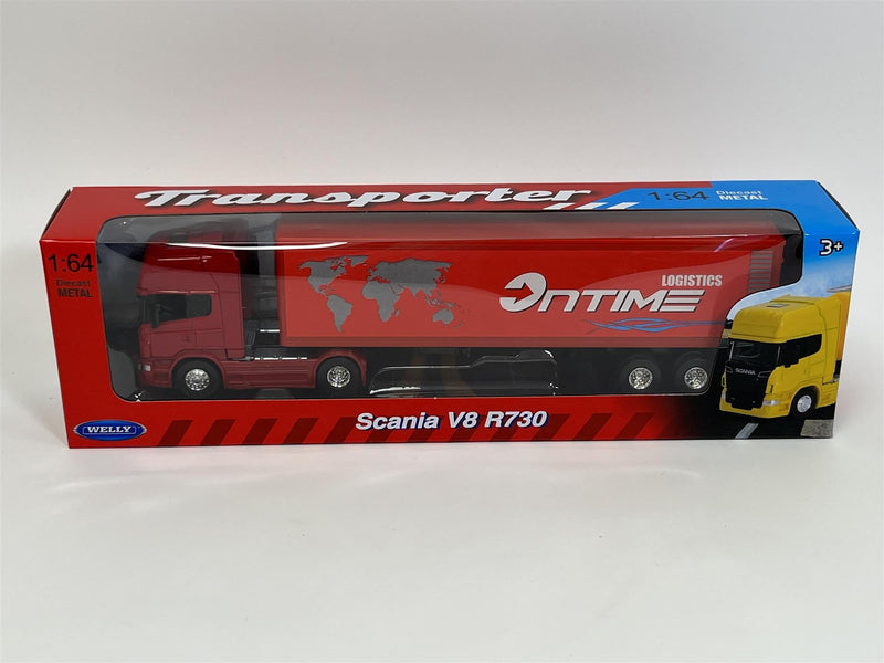 Scania V8 R730 Ontime Logistics Red 1:64 Scale Welly Transporter 68021SS