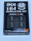 BNDS Custom Wheel Parts Wheel and Tyre Set Black Chrome 1:64 MOT Hobby BC26404SBC