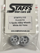 Staffs Slot Cars 5 Spoke White Alloy Wheels Air Rims 15.8 x 10 mm x2 STAFFS 153