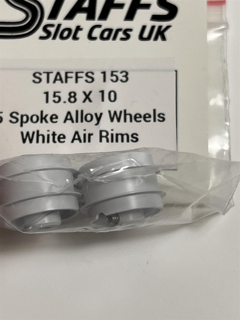 Staffs Slot Cars 5 Spoke White Alloy Wheels Air Rims 15.8 x 10 mm x2 STAFFS 153