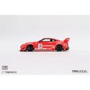 a red race car with white stripes