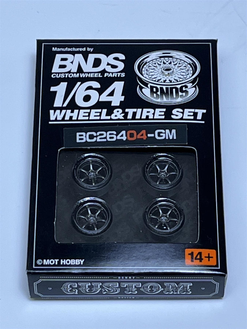 BNDS Custom Wheel Parts Wheel and Tyre Set Gunmetal Grey 1:64 MOT Hobby BC26404GM