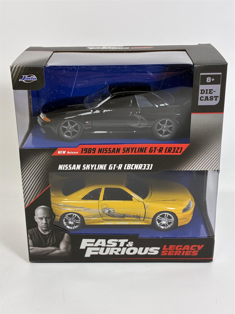 Fast and Furious Twin Set 1989 Nissan Skyline GT-R Black and Nissan Skyline GT-R Yellow 1:32 Jada 35696