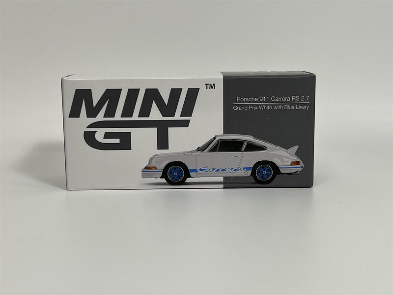 Porsche 911 Carrera RS 2.7 Grand Prix White With Blue Livery RHD 1:64 Mini GT MGT00715R