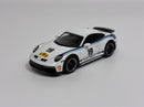 a white toy car with numbers on it