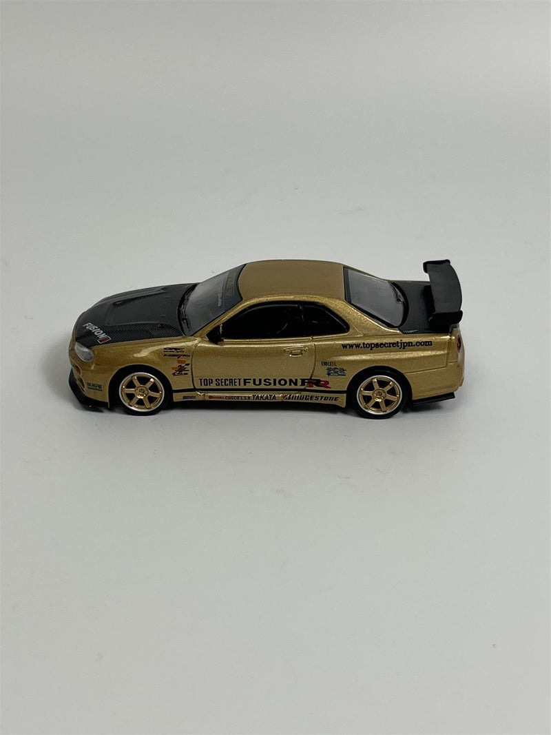 Nissan Skyline GTR R34 Top Secret Gold Japan Exclusive 1:64 Scale Mini GT MGT00676R