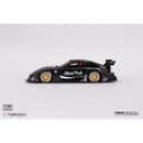 a black toy car with white text