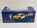 a blue box with a plastic lid and a car on it