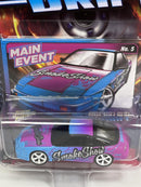 1990 Nissan 240SX Custom Bright Cyan with Magenta Flames 1:64 Johnny Lightning JLSF024A