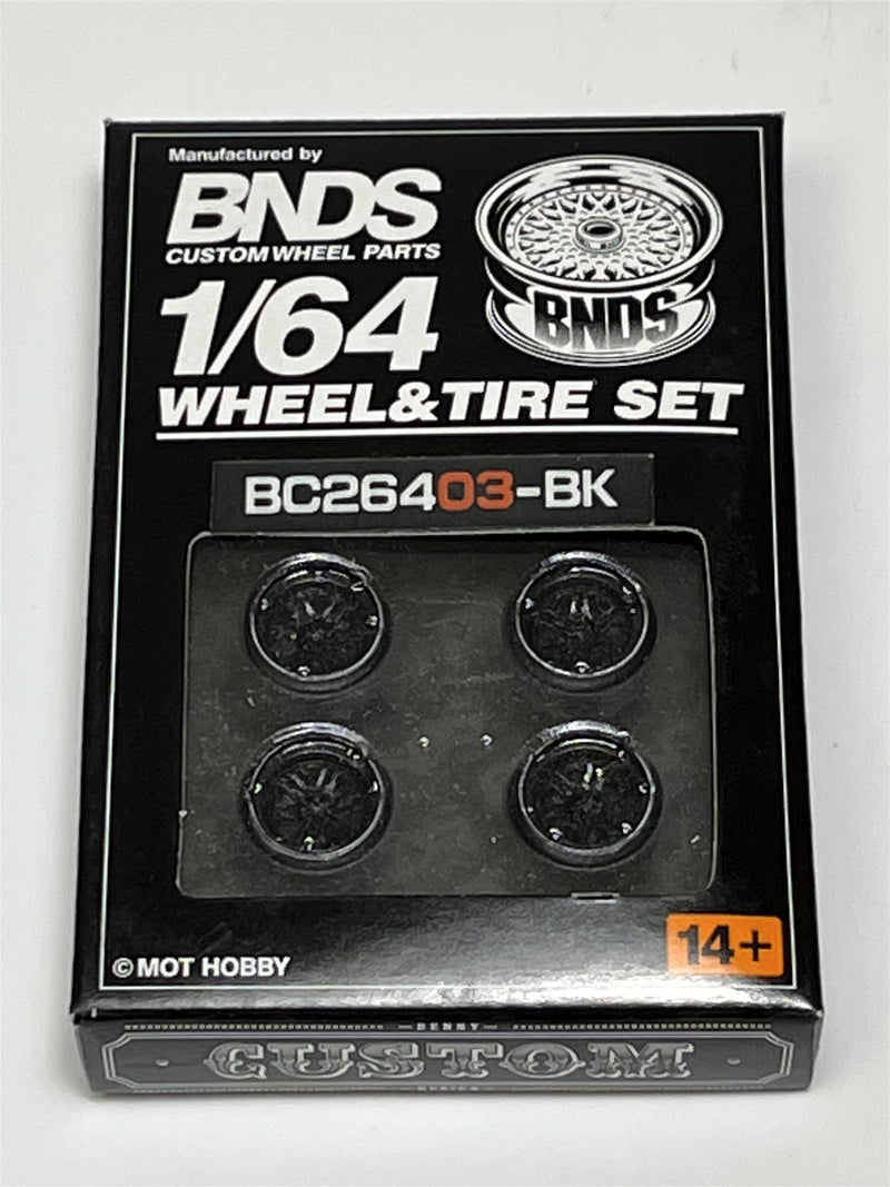 BNDS Custom Wheel Parts Wheel and Tyre Set Gloss Black 1:64 MOT Hobby BC26403BK