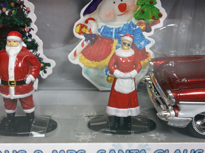 Mr and Mrs Santa Claus Figure and 2 Car Set Ford Pickup and Chevrolet Bel Air 1:32 Jada 34441