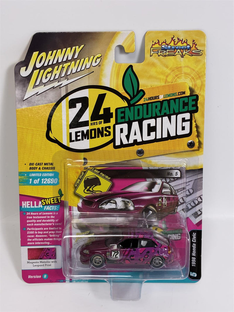 1998 Honda Civic Magenta Metallic with Leopard Print 1:64 Scale Johnny Lightning JLSF023