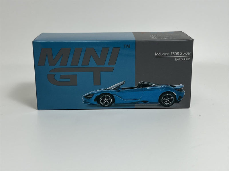 McLaren 750S Spider Belize Blue RHD 1:64 Scale Mini GT MGT00812R