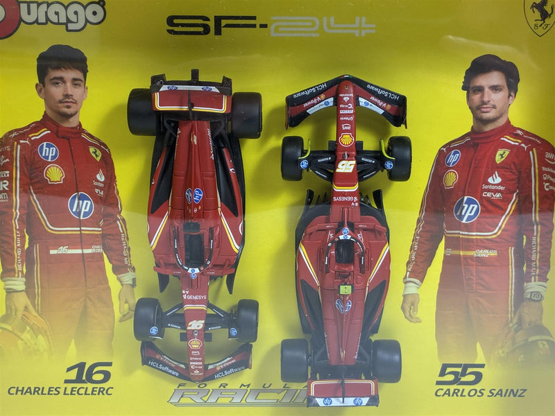 Ferrari Scuderiza SF-24 Leclerc #16 and Sainz #55 2 Car Set 1:43 Scale Bburago 36856