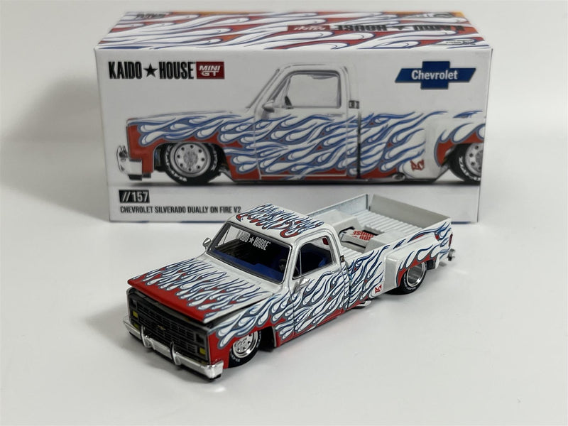 Chevrolet Silverado Dually On Fire V2 1:64 Scale Kaido House Mini GT KHMG157