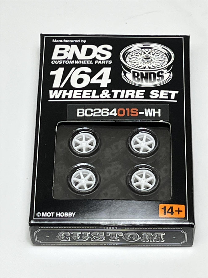 BNDS Custom Wheel Parts Wheel and Tyre Set White 1:64 MOT Hobby BC26401SWH