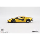 a yellow sports car on a white background