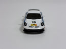 a white toy car with numbers on it