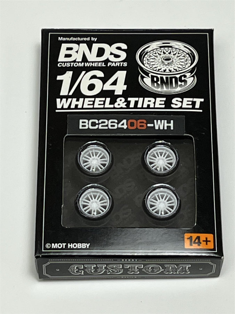 BNDS Custom Wheel Parts Wheel and Tyre Set White 1:64 MOT Hobby BC26406WH