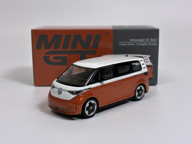 Volkswagen VW ID Buzz Candy White and Energetic Orange LHD 1:64 Mini GT MGT01061L