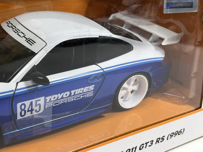 Porsche 911 GT3 RS 996 Hyperspec Blue White 2006 1:24 Scale Jada 35492