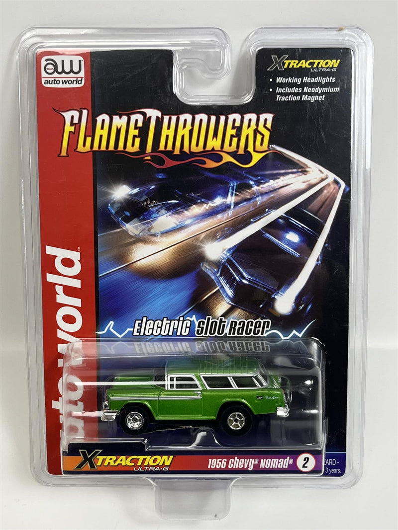 1956 Chevy Nomad Green X Traction Flame Throwers HO Scale Auto World SC366-2