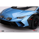 a close up of a blue sports car