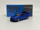 Nissan Skyline GTR R34 V Spec Bayside Blue RHD 1:64 Mini GT MGT00759R