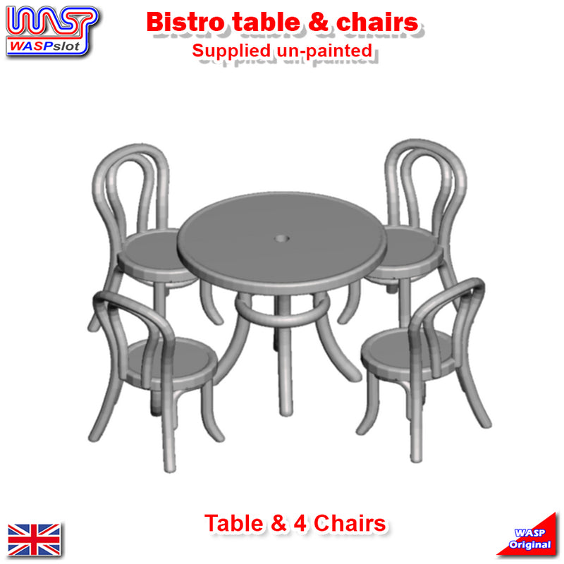 Slot Car Trackside Scenery Bistro Table and 4 x Chairs 1:32 Scale Wasp