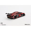 a toy car with red and black design