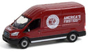 a red van with white text