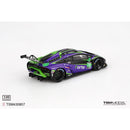 a toy car with a green and purple design