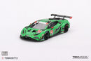 a green race car with black stripes