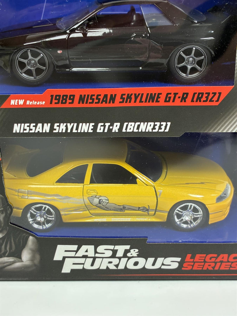 Fast and Furious Twin Set 1989 Nissan Skyline GT-R Black and Nissan Skyline GT-R Yellow 1:32 Jada 35696
