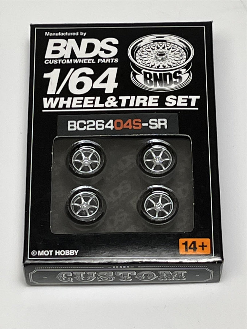 BNDS Custom Wheel Parts Wheel and Tyre Set Silver 1:64 MOT Hobby BC26404SSR