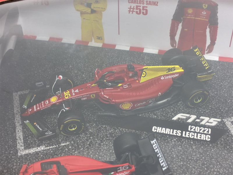Ferrari Racing F1 4 Car Set Leclerc #16 Sainz #55 1:43 Scale Bburago 36848