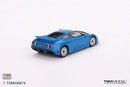a blue toy car on a white background