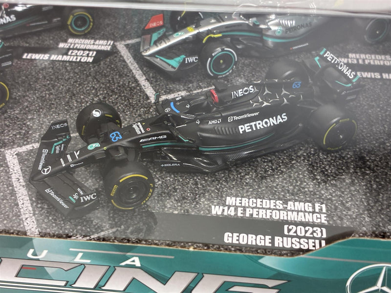 Mercedes AMG Petronas F1 4 Car Set Hamilton #44 Russell #63 1:43 Scale Bburago 38093