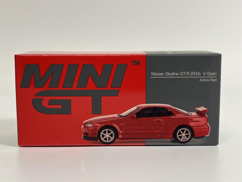 Nissan Skyline GT R R34 V Spec Active Red RHD 1:64 Mini GT MGT00796R