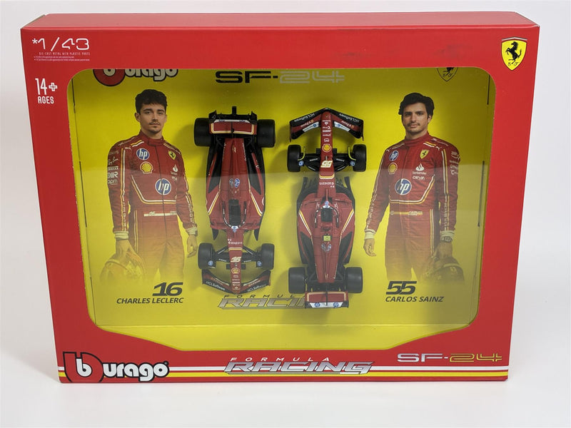 Ferrari Scuderiza SF-24 Leclerc #16 and Sainz #55 2 Car Set 1:43 Scale Bburago 36856