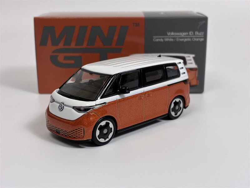 Volkswagen VW ID Buzz Candy White and Energetic Orange RHD 1:64 Mini GT MGT01061R