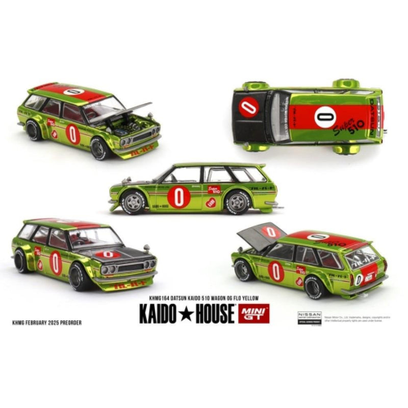 Datsun Kaido 510 Wagon OG Flo Yellow 1:64 Kaido House Mini GT KHMG164