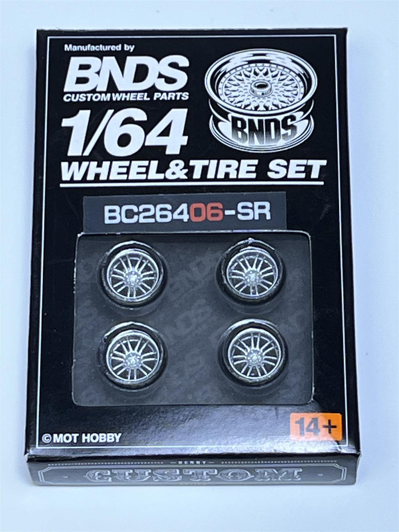BNDS Custom Wheel Parts Wheel and Tyre Set Silver 1:64 MOT Hobby BC26406SR