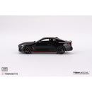 a black car with red stripes