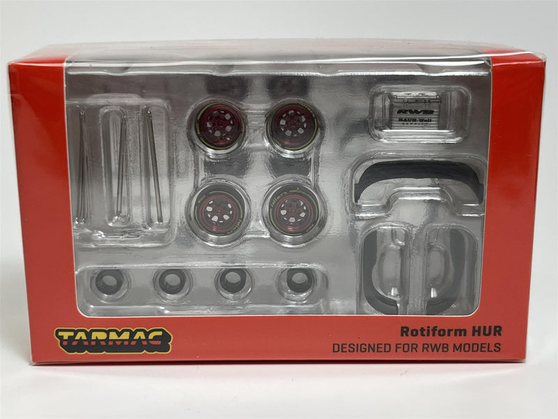 Rotiform HUR 8 Piece Set Chrome Red 1:64 Tarmac Works T64W006RD